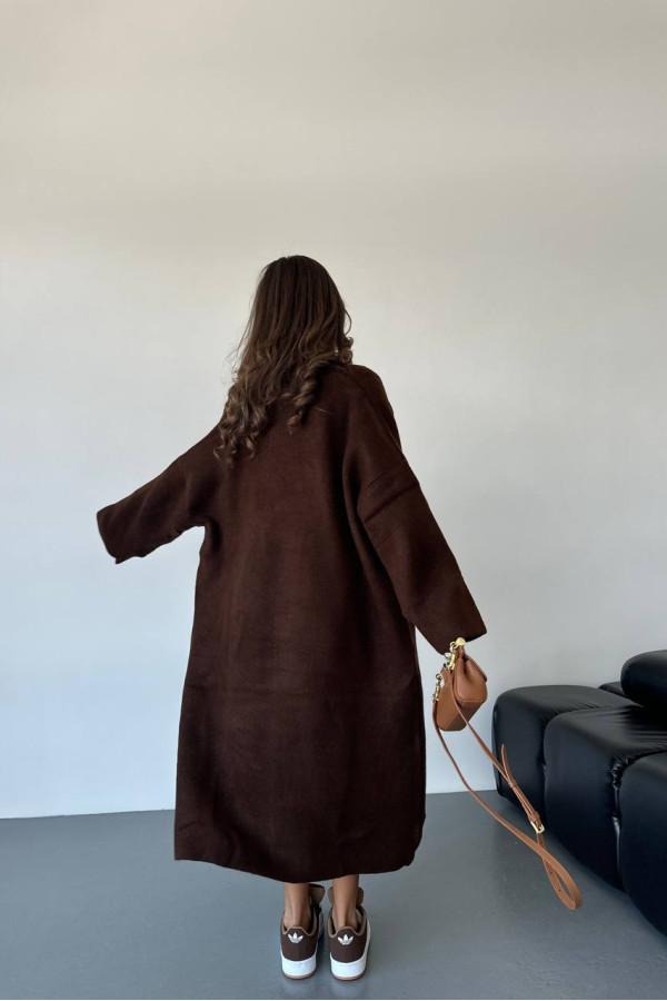 Довгий пухнастий кардиган шоколадний