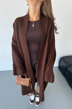 Довгий пухнастий кардиган шоколадний