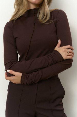 Лонг зі швами  шоколадного кольору з довгим рукавом 