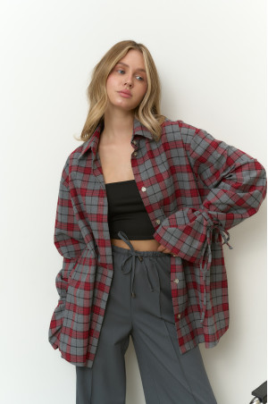 Сорочка фланелева оверсайз cіра з червоним 