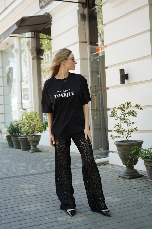 Гипюрові брюки чорні