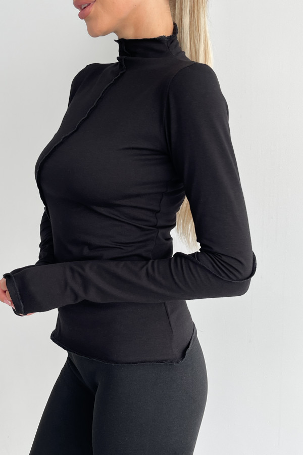 Лонг зі швами чорний з довгим рукавом 