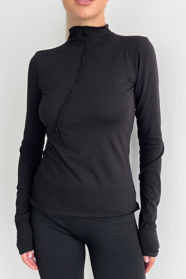 Лонг зі швами чорний з довгим рукавом 