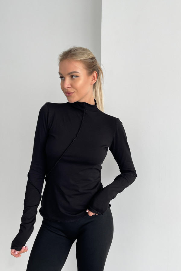 Лонг зі швами чорний з довгим рукавом 