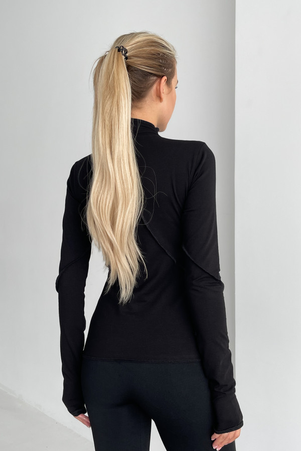 Лонг зі швами чорний з довгим рукавом 