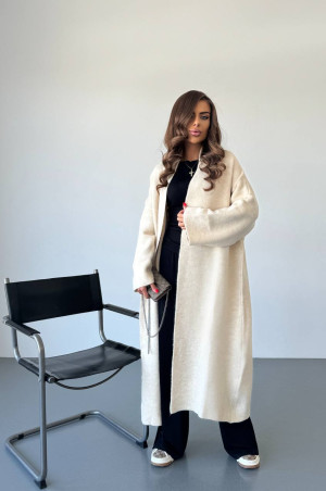 Довгий пухнастий кардиган бежевий