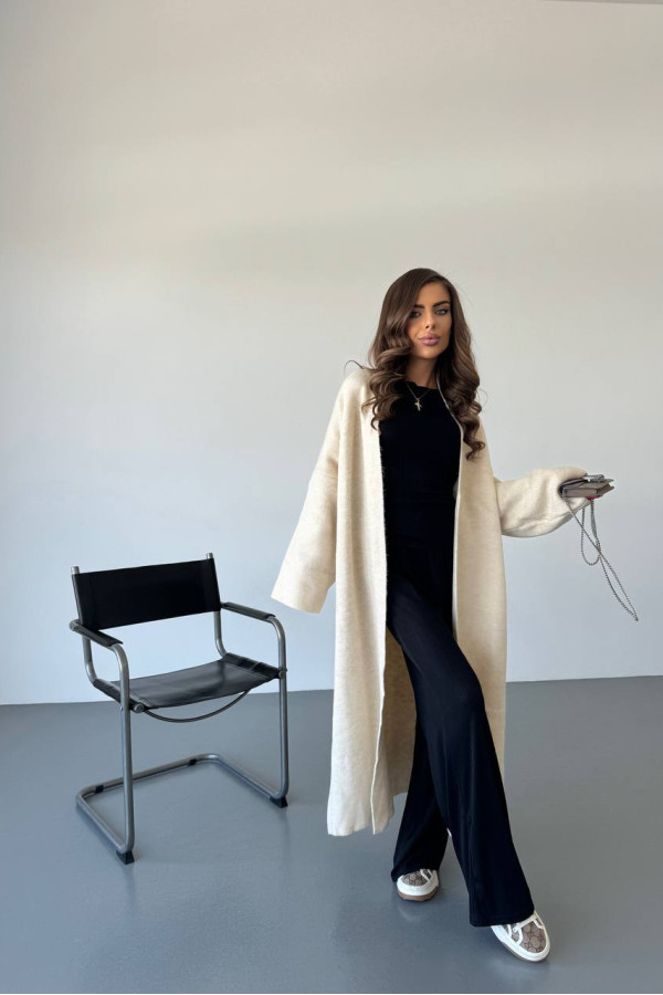 Довгий пухнастий кардиган бежевий