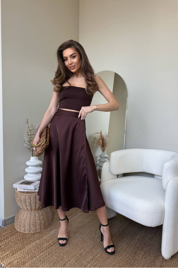 Спідниця міді шоколадна на запах