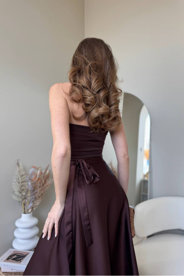 Спідниця міді шоколадна на запах