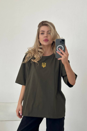 Футболка з вишивкою патріотична хакі