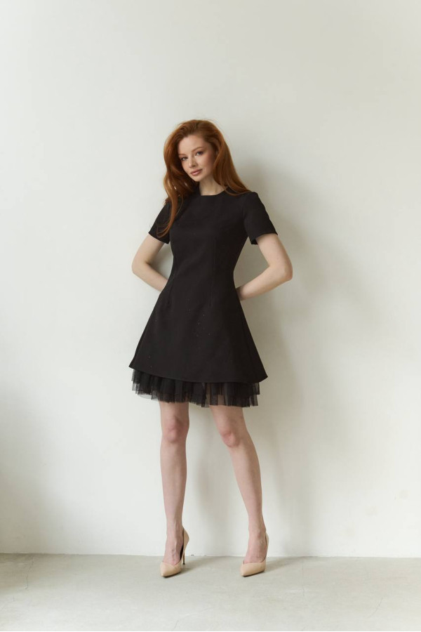 Сукня  зі стразами та сіткою чорного кольору