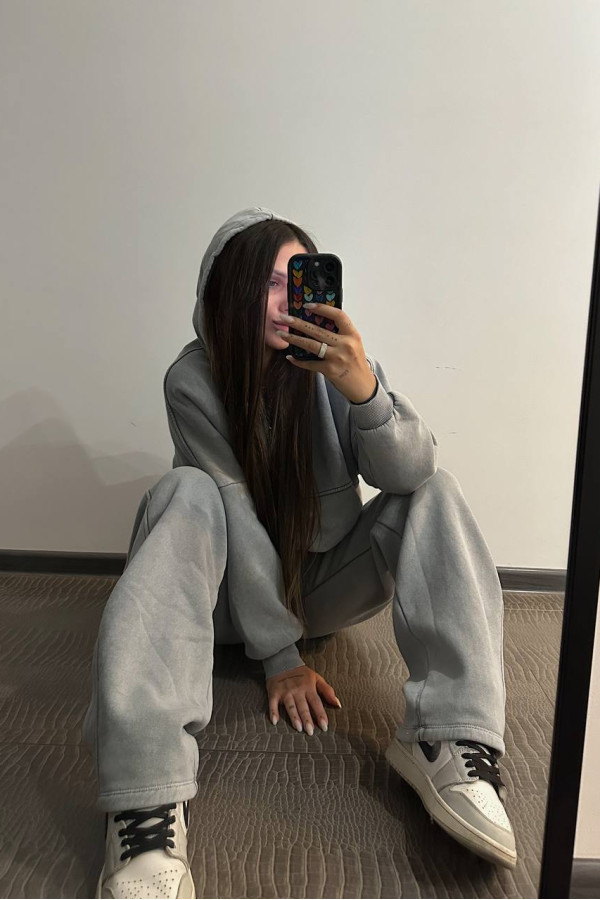 Костюм в стилі бренду з капюшоном сірий 