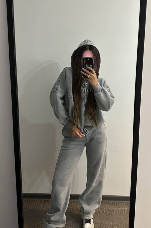 Костюм в стилі бренду з капюшоном сірий 