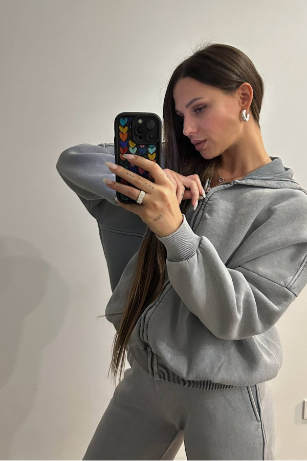 Костюм в стилі бренду з капюшоном сірий 