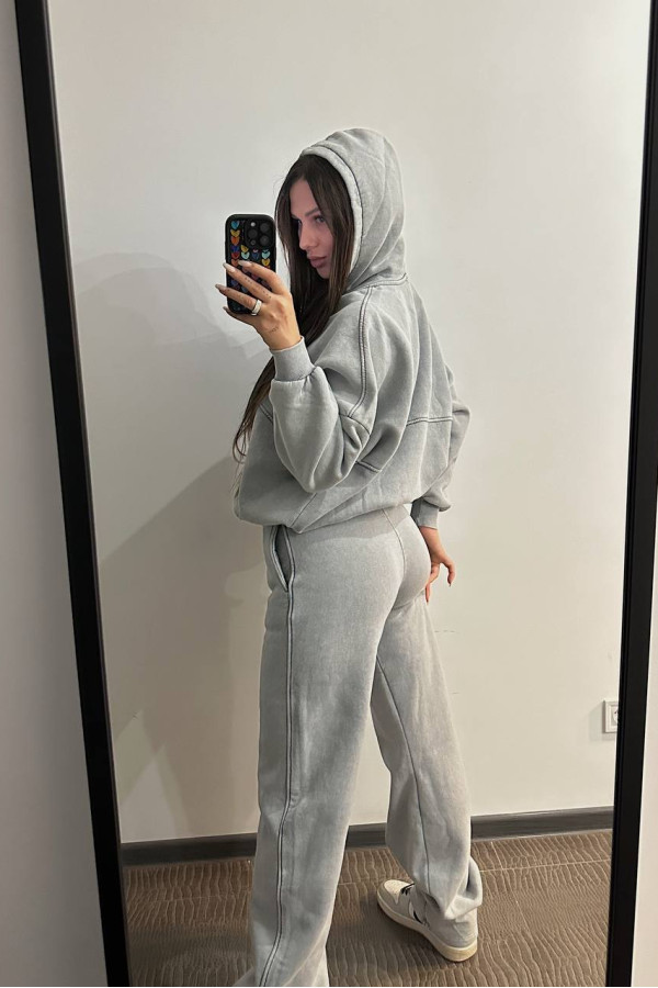 Костюм в стилі бренду з капюшоном сірий 