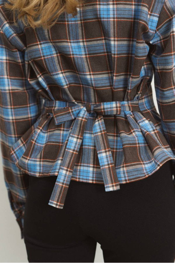 Сорочка клітинка з імітацією корсета  блакитно-шоколадна