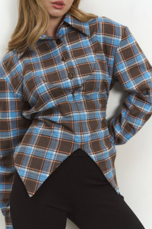 Сорочка клітинка з імітацією корсета  блакитно-шоколадна