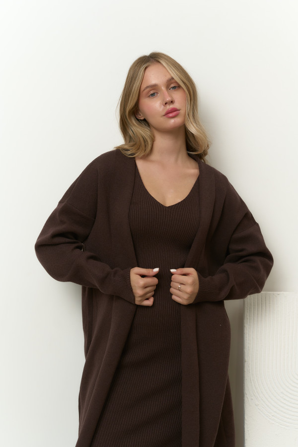Набір з сукні та кардигану шоколадний