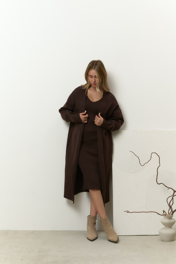 Набір з сукні та кардигану шоколадний