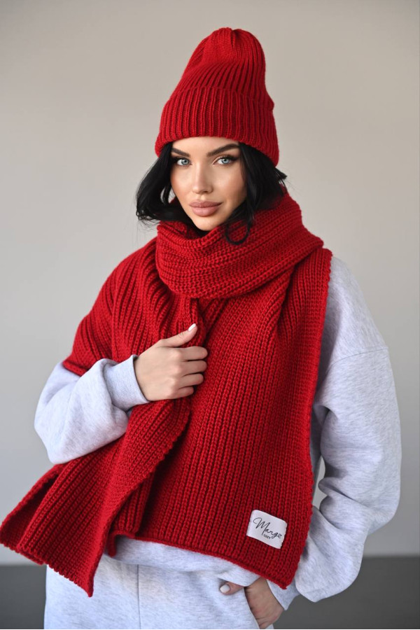 Шарф в'язаний теплий  червоний