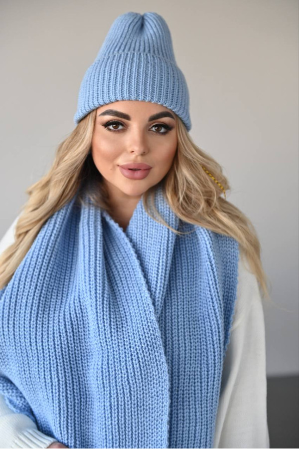 Шарф в'язаний теплий  блакитний