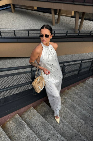 Ніжна сукня максі біла в принт сердечко