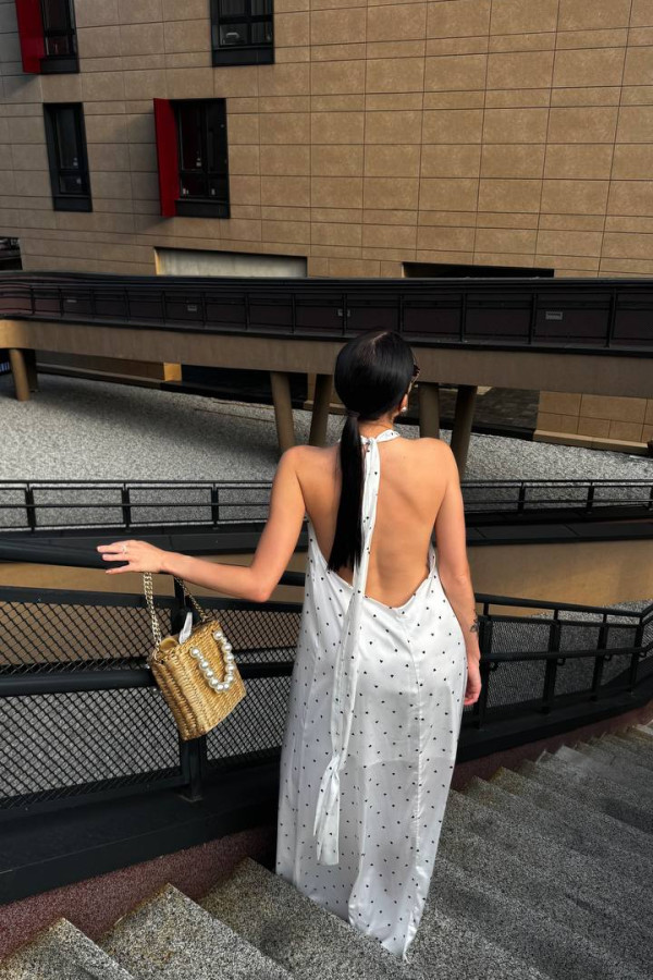 Ніжна сукня максі біла в принт сердечко