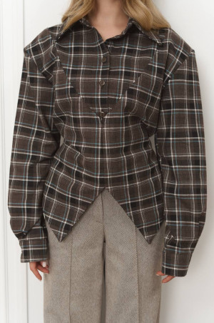 Сорочка клітинка з імітацією корсета  біло-шоколадна