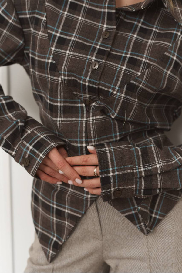 Сорочка клітинка з імітацією корсета  біло-шоколадна