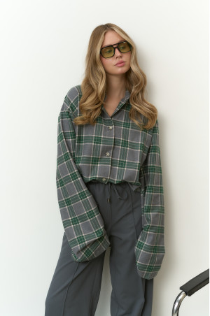Сорочка фланелева оверсайз cіра з зеленим 