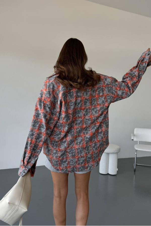 Сорочка фланелева оверсайз сіра з помаранчевим