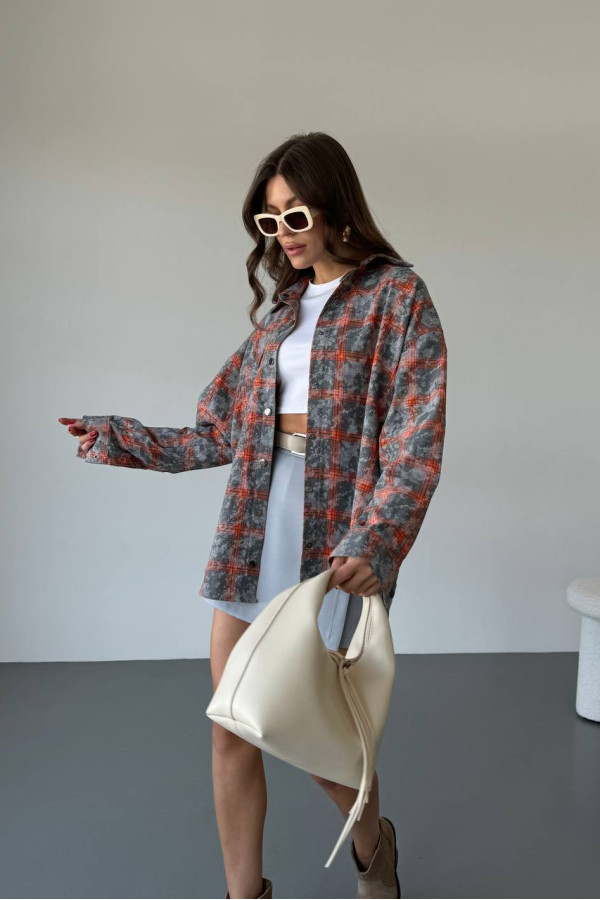 Сорочка фланелева оверсайз сіра з помаранчевим