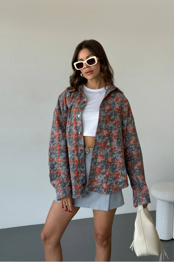 Сорочка фланелева оверсайз сіра з помаранчевим