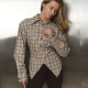 Сорочка клітинка з імітацією корсета бежева в шоколадну клітинку