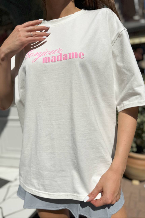 Футболка біла Bonjure Madame  з рожевим надписом 