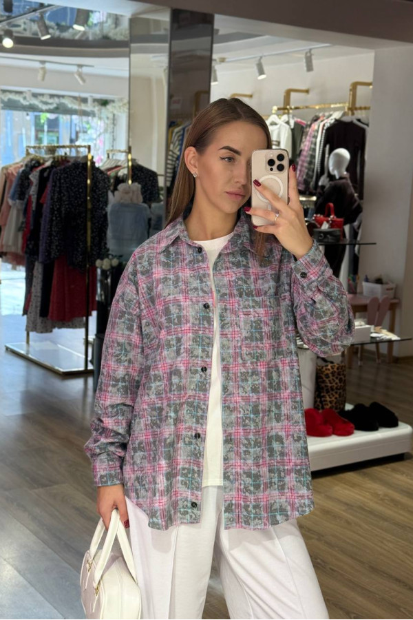 Сорочка фланелева оверсайз сіро рожева