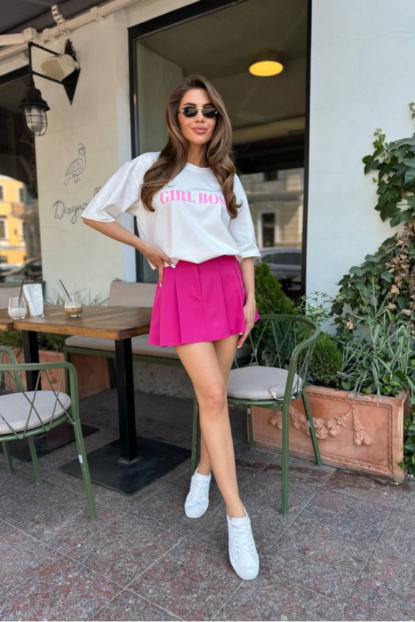 Футболка біла Girl Boss з рожевим надписом 