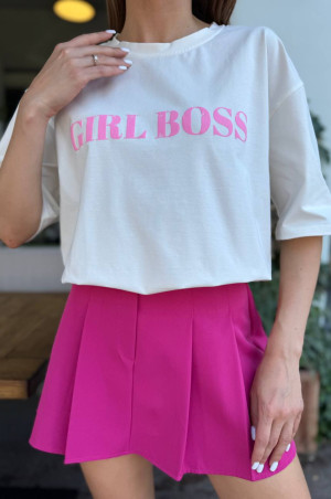 Футболка біла Girl Boss з рожевим надписом 