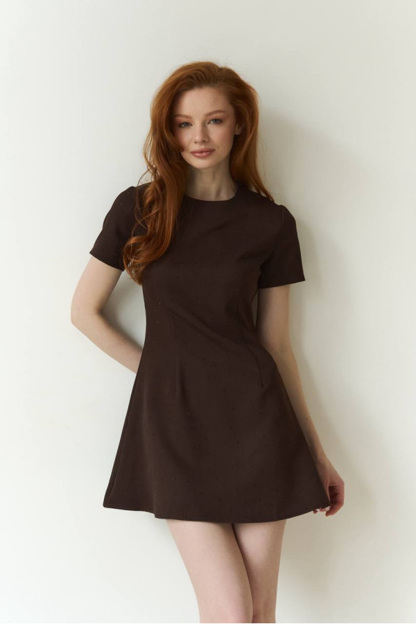 Сукня  зі стразами та сіткою шоколадного кольору