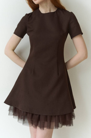 Сукня  зі стразами та сіткою шоколадного кольору