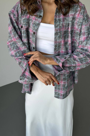 Сорочка фланелева оверсайз сіра з рожевим