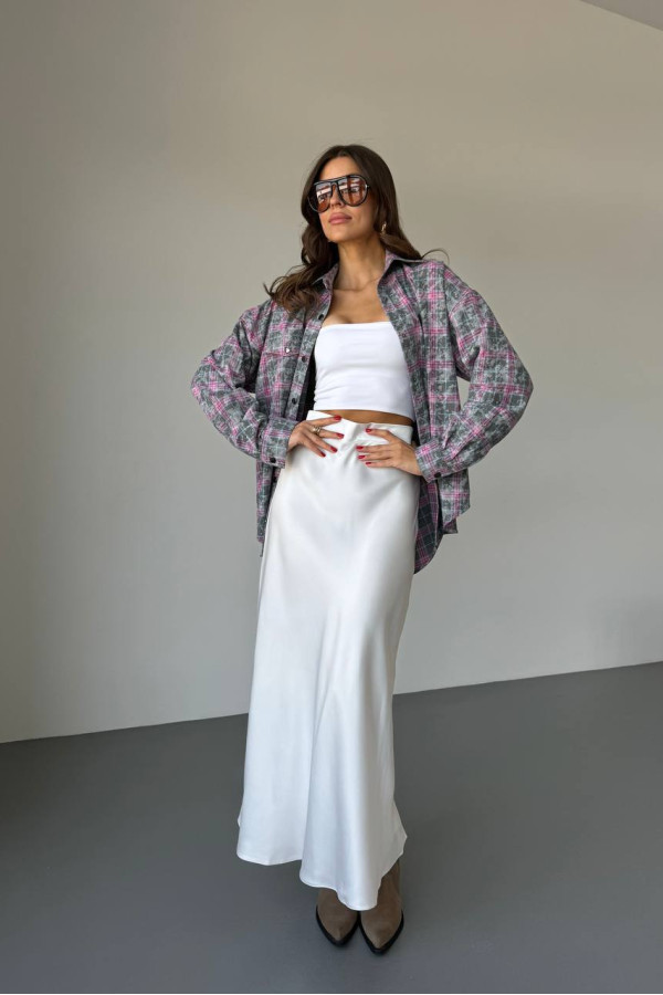 Сорочка фланелева оверсайз сіра з рожевим