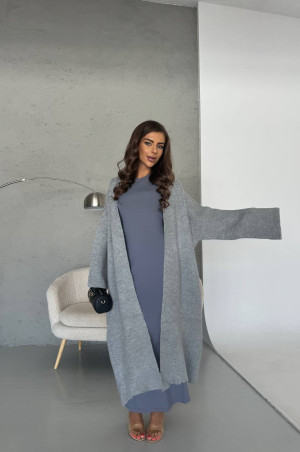 Довгий пухнастий кардиган сірий