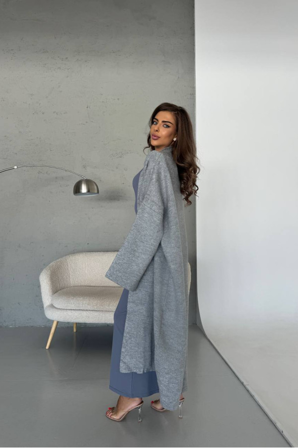 Довгий пухнастий кардиган сірий