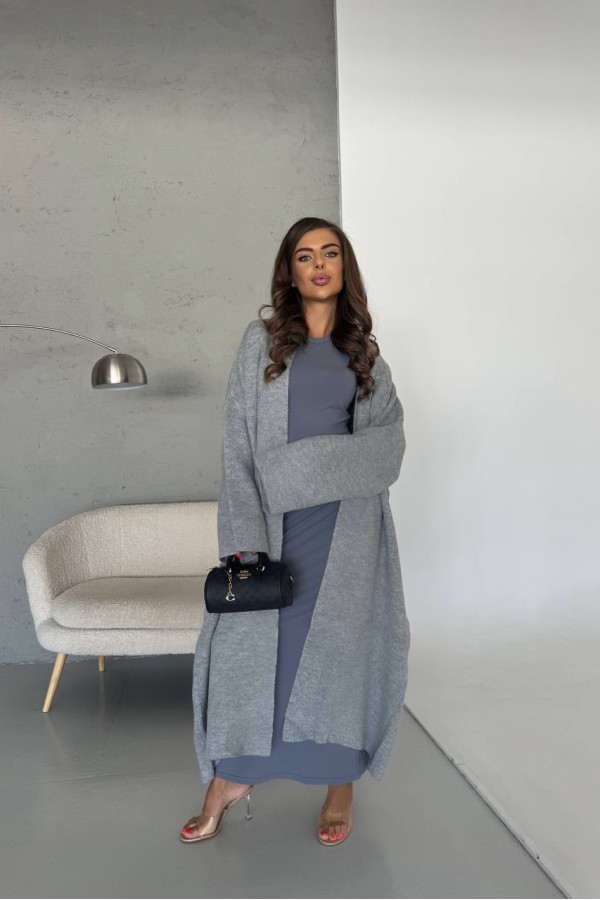 Довгий пухнастий кардиган сірий