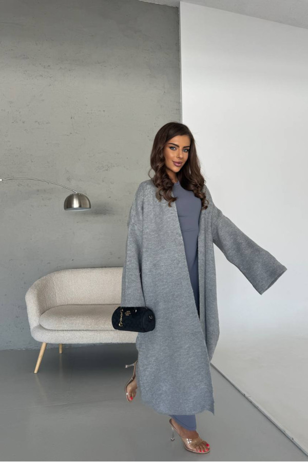 Довгий пухнастий кардиган сірий