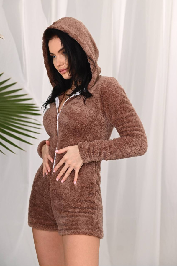 Махрова піжама комбінезон капучино