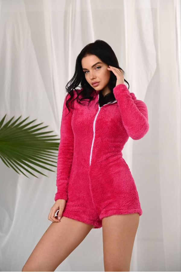 Махрова піжама комбінезон малинова 