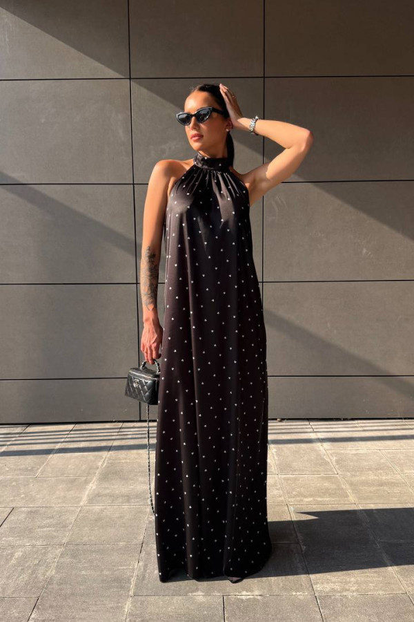 Ніжна сукня максі чорна в принт сердечко