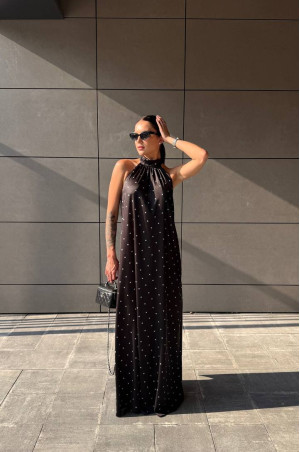 Ніжна сукня максі чорна в принт сердечко